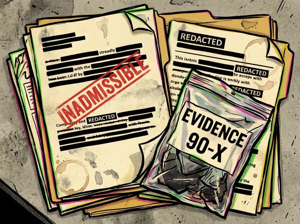 Cartoon stack of redacted documents and manila folders